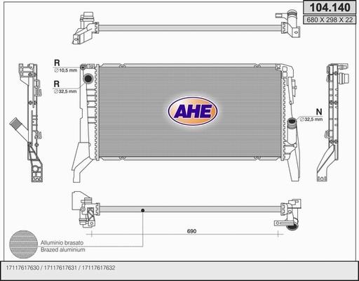 AHE 104.140 - Радіатор, охолодження двигуна autocars.com.ua