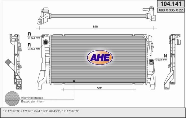 AHE 104.141 - Радіатор, охолодження двигуна autocars.com.ua