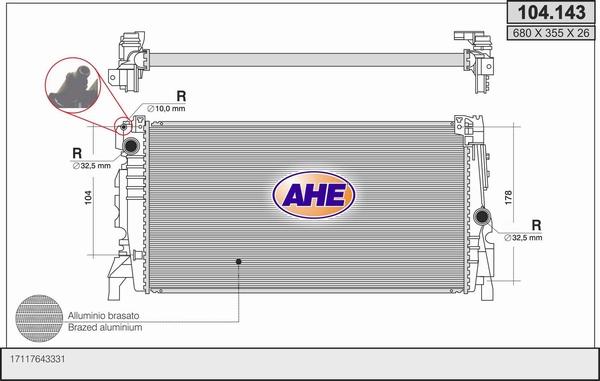 AHE 104.143 - Радіатор, охолодження двигуна autocars.com.ua