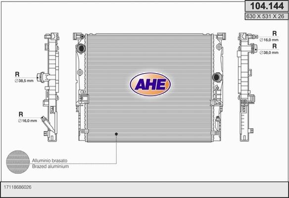 AHE 104.144 - Радіатор, охолодження двигуна autocars.com.ua