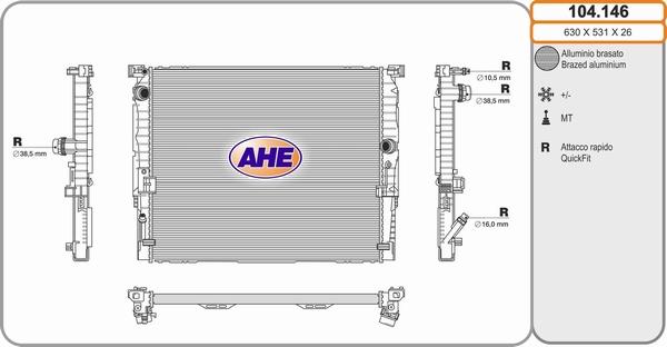 AHE 104.146 - Радіатор, охолодження двигуна autocars.com.ua