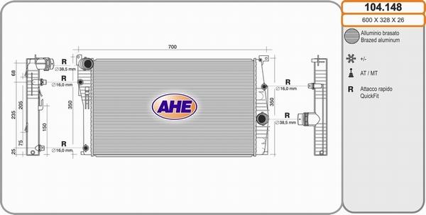 AHE 104.148 - Радіатор, охолодження двигуна autocars.com.ua