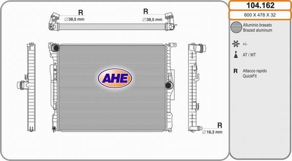 AHE 104.162 - Радіатор, охолодження двигуна autocars.com.ua