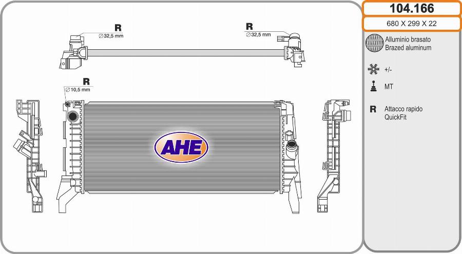 AHE 104.166 - Радіатор, охолодження двигуна autocars.com.ua