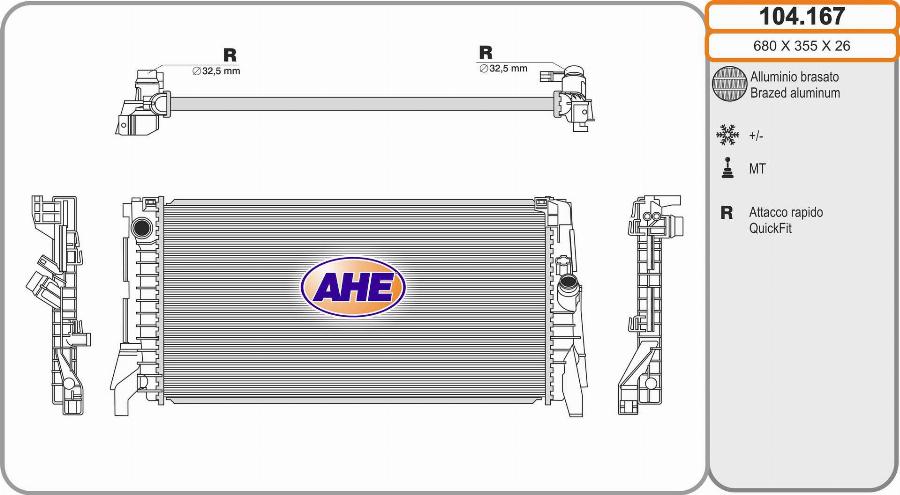 AHE 104.167 - Радіатор, охолодження двигуна autocars.com.ua