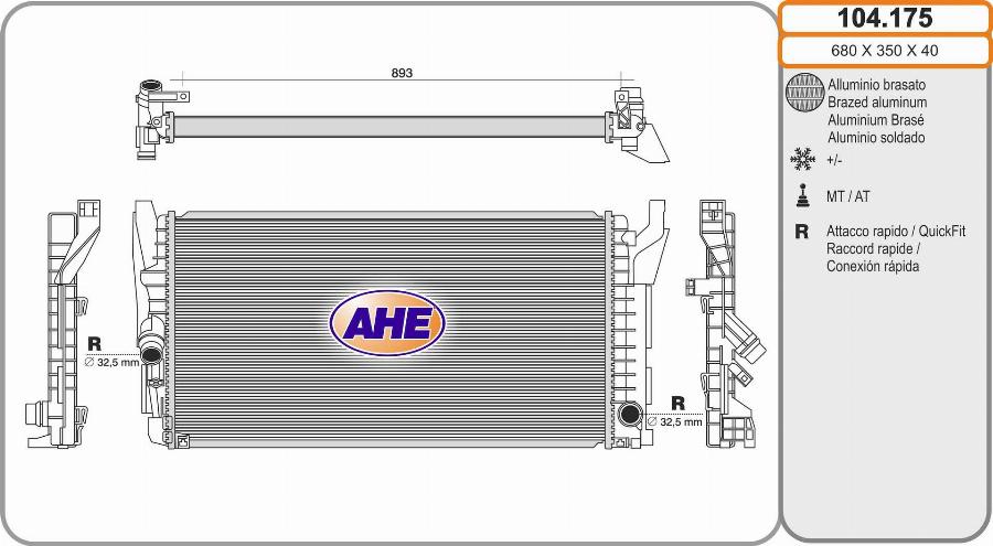 AHE 104.175 - Радіатор, охолодження двигуна autocars.com.ua