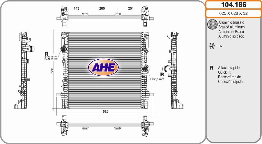 AHE 104.186 - Радіатор, охолодження двигуна autocars.com.ua