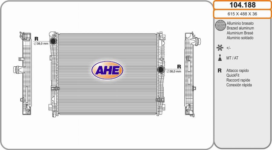 AHE 104.188 - Радіатор, охолодження двигуна autocars.com.ua