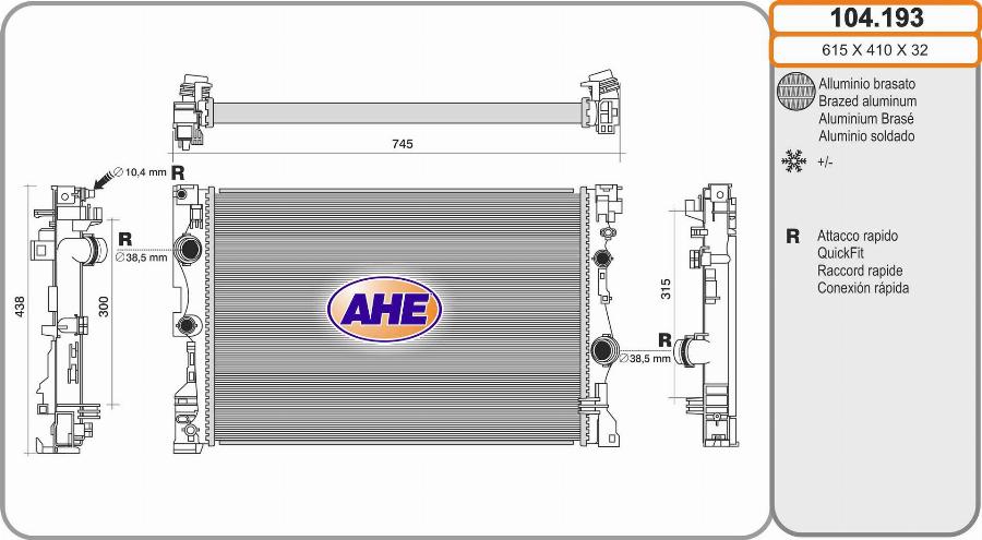 AHE 104.193 - Радіатор, охолодження двигуна autocars.com.ua