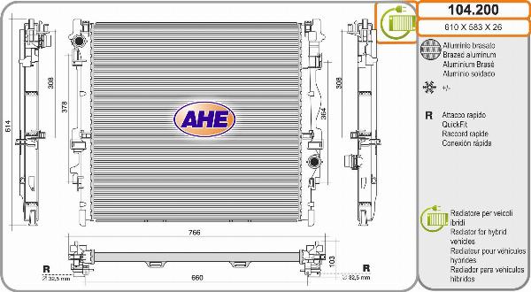 AHE 104.200 - Радіатор, охолодження двигуна autocars.com.ua