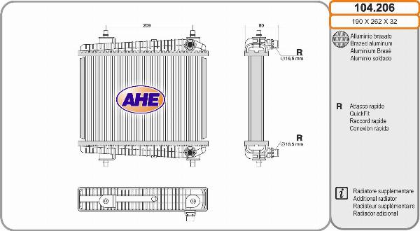 AHE 104.206 - Радіатор, охолодження двигуна autocars.com.ua