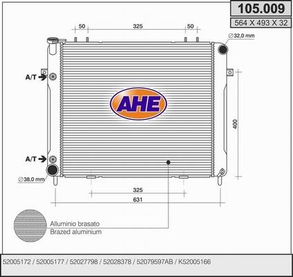 AHE 105.009 - Радіатор, охолодження двигуна autocars.com.ua