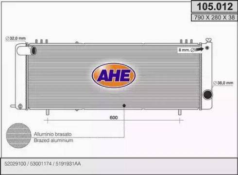 AHE 105.012 - Радіатор, охолодження двигуна autocars.com.ua