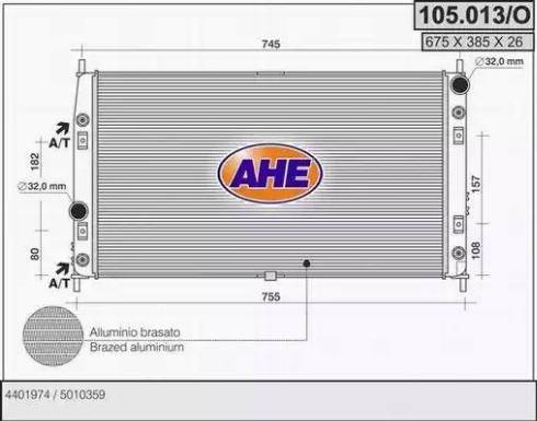 AHE 105.013/O - Радіатор, охолодження двигуна autocars.com.ua