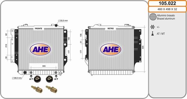 AHE 105.022 - Радіатор, охолодження двигуна autocars.com.ua