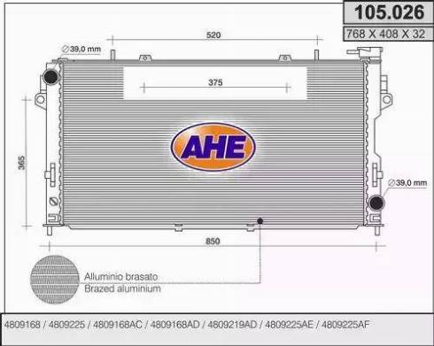 AHE 105.026 - Радіатор, охолодження двигуна autocars.com.ua