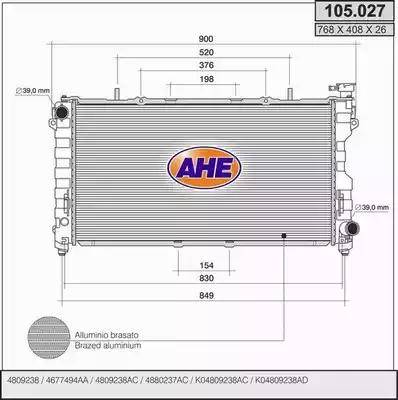 AHE 105.027 - Радіатор, охолодження двигуна autocars.com.ua