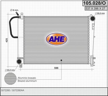 AHE 105.028/O - Радіатор, охолодження двигуна autocars.com.ua