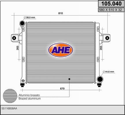 AHE 105.040 - Радіатор, охолодження двигуна autocars.com.ua