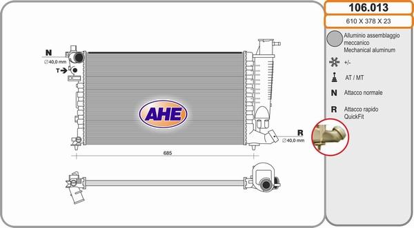 AHE 106.013 - Радіатор, охолодження двигуна autocars.com.ua
