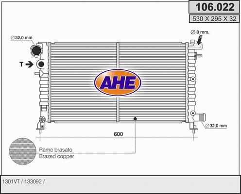 AHE 106.022 - Радіатор, охолодження двигуна autocars.com.ua