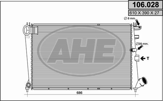 AHE 106.028 - Радіатор, охолодження двигуна autocars.com.ua