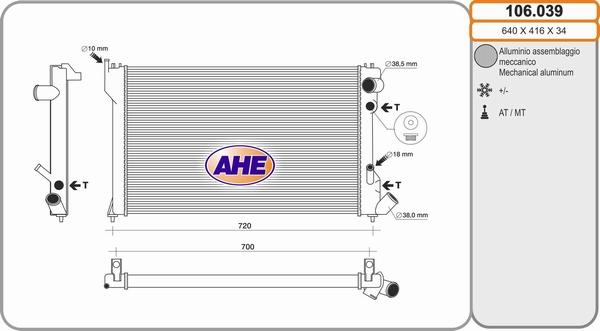 AHE 106.039 - Радіатор, охолодження двигуна autocars.com.ua