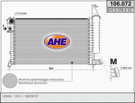 AHE 106.072 - Радіатор, охолодження двигуна autocars.com.ua