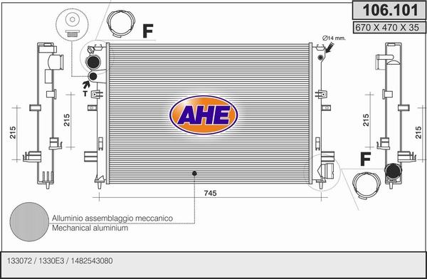 AHE 106.101 - Радіатор, охолодження двигуна autocars.com.ua