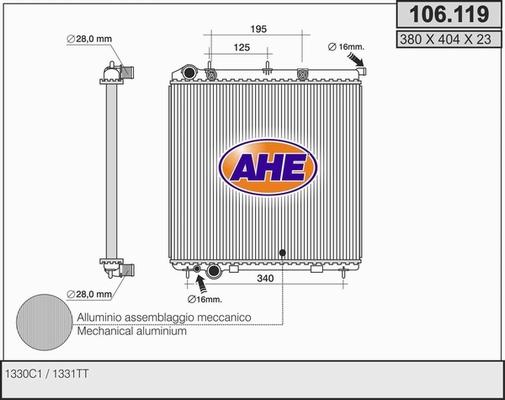 AHE 106.119 - Радіатор, охолодження двигуна autocars.com.ua