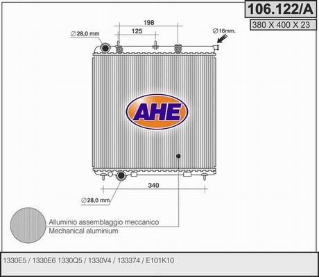 AHE 106.122/A - Радіатор, охолодження двигуна autocars.com.ua