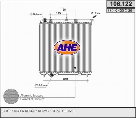 AHE 106.122 - Радіатор, охолодження двигуна autocars.com.ua