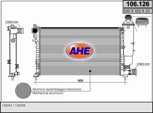 AHE 106.126 - Радіатор, охолодження двигуна autocars.com.ua