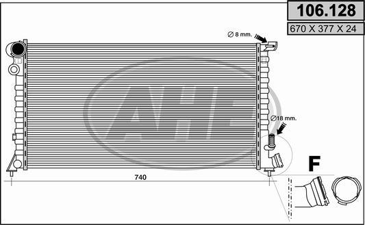 AHE 106.128 - Радіатор, охолодження двигуна autocars.com.ua