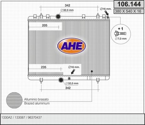 AHE 106.144 - Радіатор, охолодження двигуна autocars.com.ua