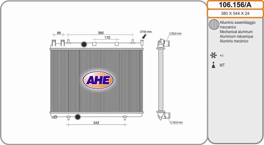 AHE 106.156/A - Радіатор, охолодження двигуна autocars.com.ua