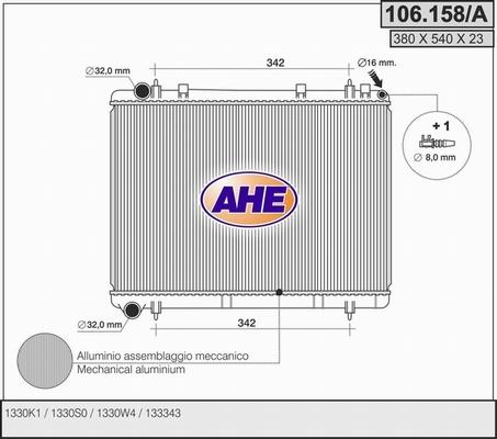 AHE 106.158/A - Радіатор, охолодження двигуна autocars.com.ua