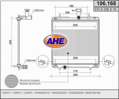 AHE 106.168 - Радіатор, охолодження двигуна autocars.com.ua