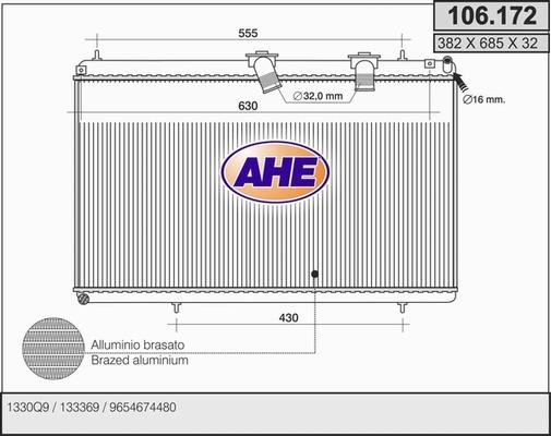 AHE 106.172 - Радіатор, охолодження двигуна autocars.com.ua