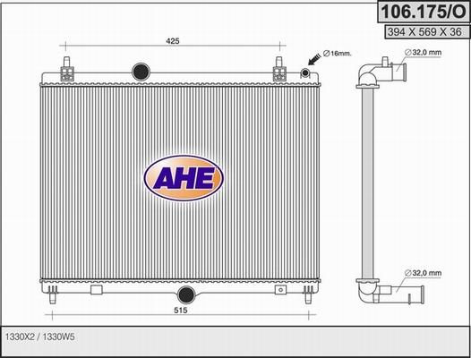 AHE 106.175/O - Радіатор, охолодження двигуна autocars.com.ua