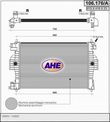 AHE 106.176/A - Радіатор, охолодження двигуна autocars.com.ua