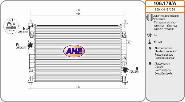 AHE 106.179/A - Радіатор, охолодження двигуна autocars.com.ua