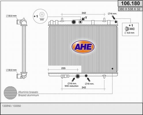 AHE 106.180 - Радіатор, охолодження двигуна autocars.com.ua