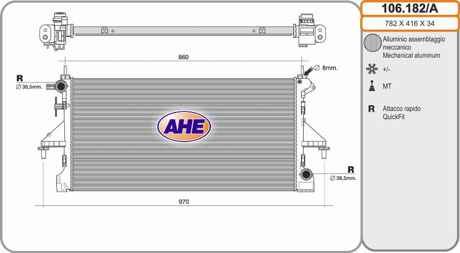 AHE 106.182/A - Радіатор, охолодження двигуна autocars.com.ua