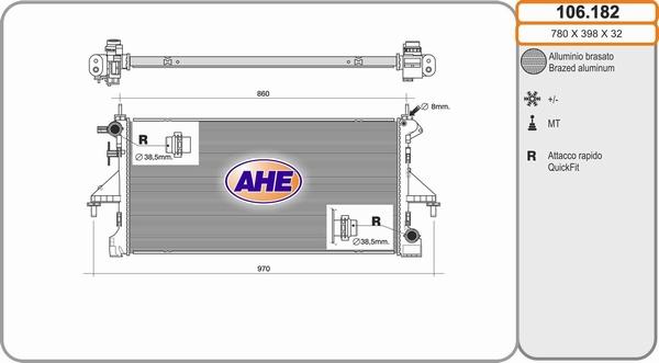 AHE 106.182 - Радіатор, охолодження двигуна autocars.com.ua