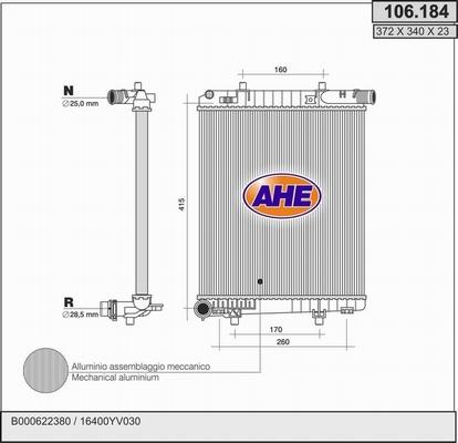 AHE 106.184 - Радіатор, охолодження двигуна autocars.com.ua