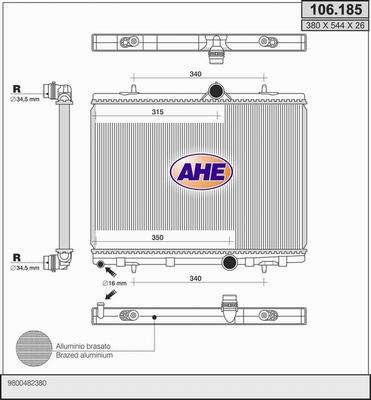 AHE 106.185 - Радіатор, охолодження двигуна autocars.com.ua