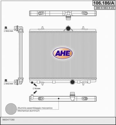 AHE 106.186/A - Радіатор, охолодження двигуна autocars.com.ua