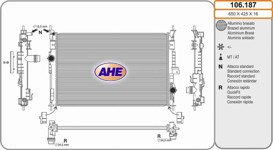 AHE 106.187 - Радіатор, охолодження двигуна autocars.com.ua