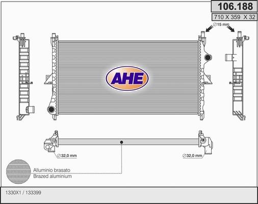 AHE 106.188 - Радіатор, охолодження двигуна autocars.com.ua